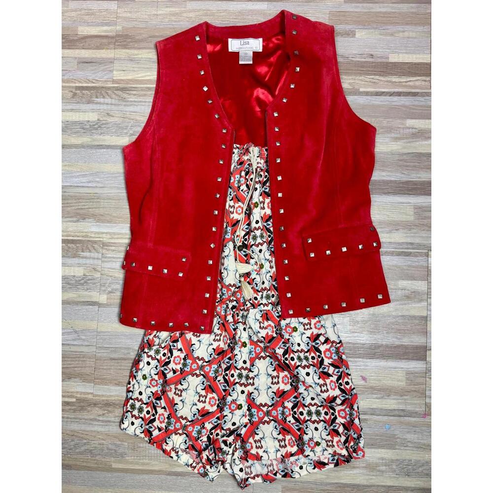 Red Suede Studded Vest Lisa International | Suede Western Boho Rocker Chic Style